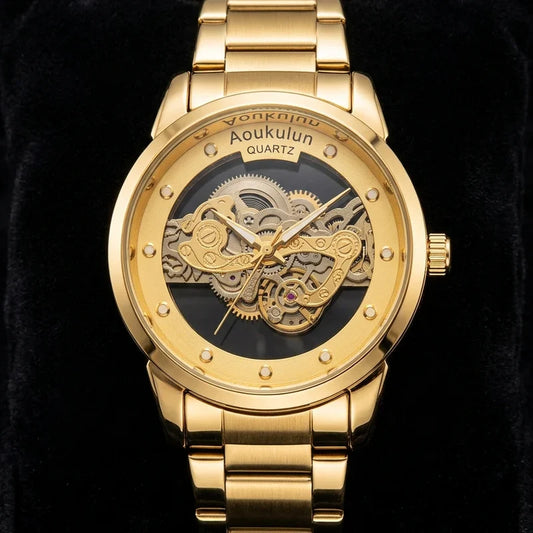 Luxury Skeleton Dial Quartz Watch β Stylish Transparent Design for Men