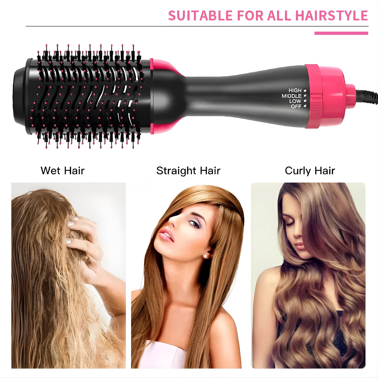 3-in-1 Hot Air Brush – Hair Dryer & Volumizer Styler